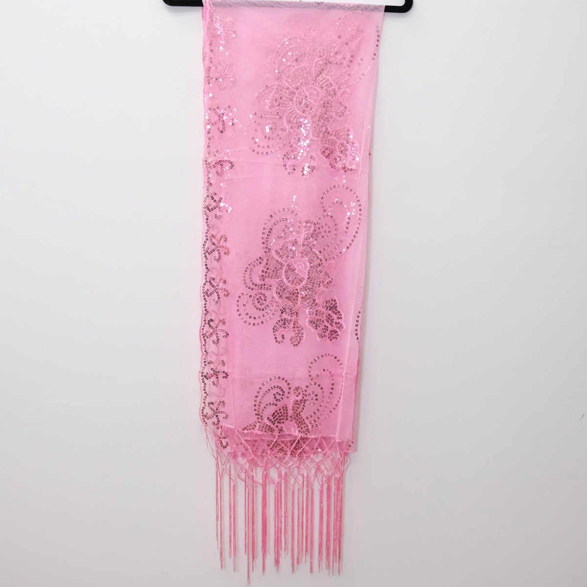 Floral Lace Sequin Shawl with Fringe