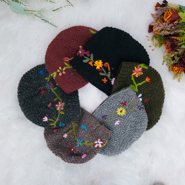 Hand Embroidery Fleece Lined Hat