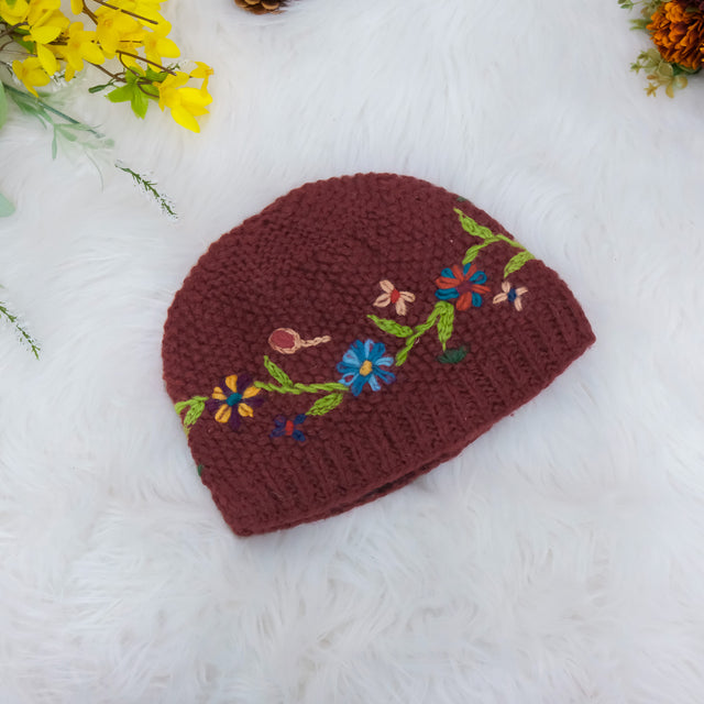Hand Embroidery Fleece Lined Hat