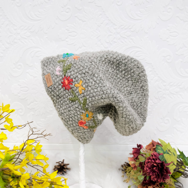 Hand Knit Embroidery Slouchy Hat