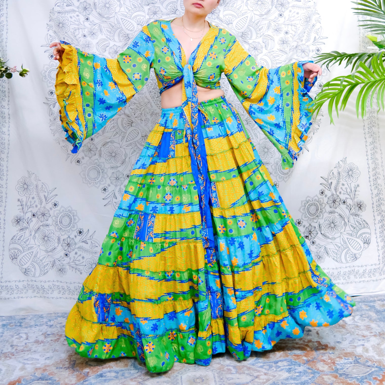 70s Style Boho Skirt with Bell Sleeve Top