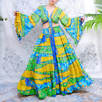 70s Style Boho Skirt with Bell Sleeve Top