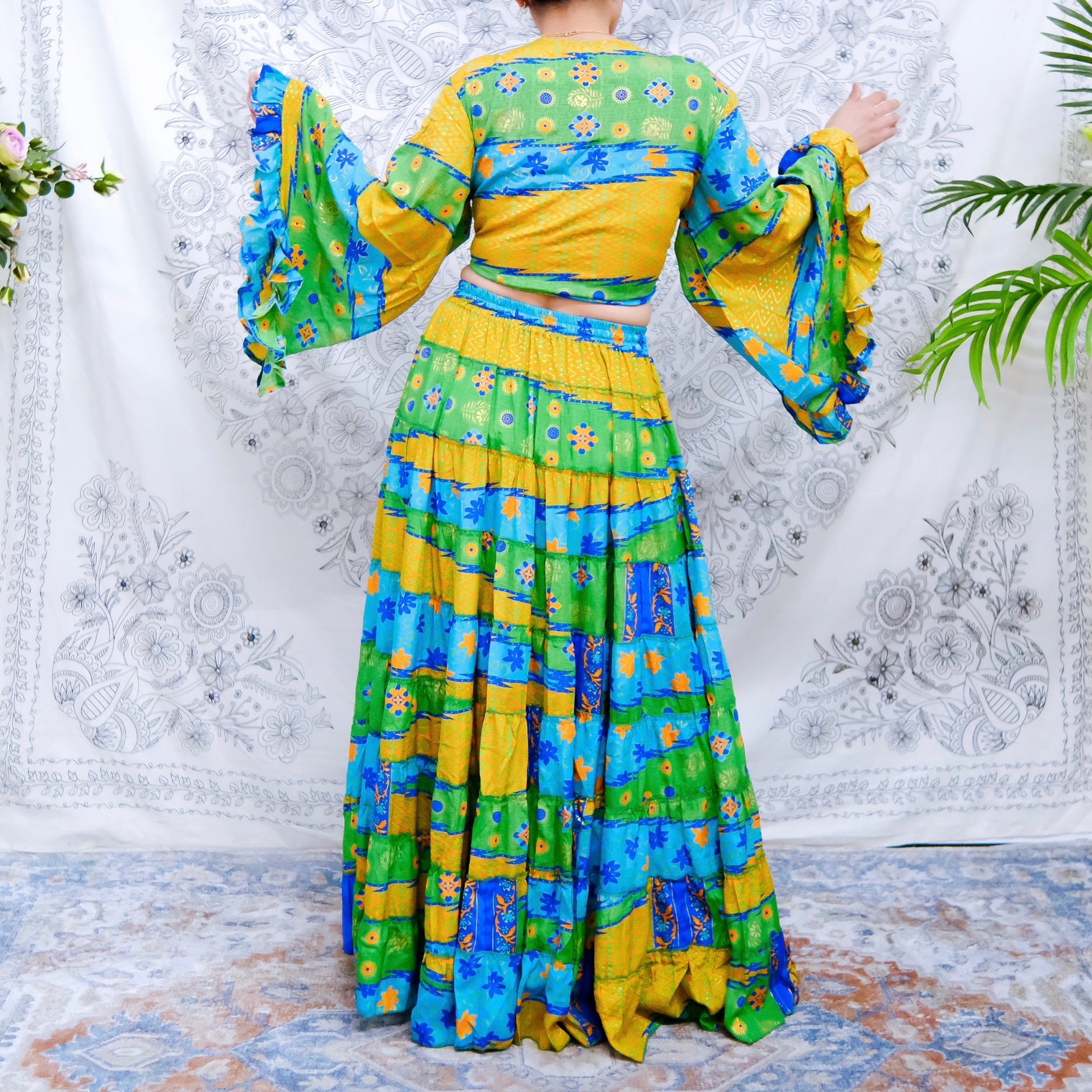 70s Style Boho Skirt with Bell Sleeve Top