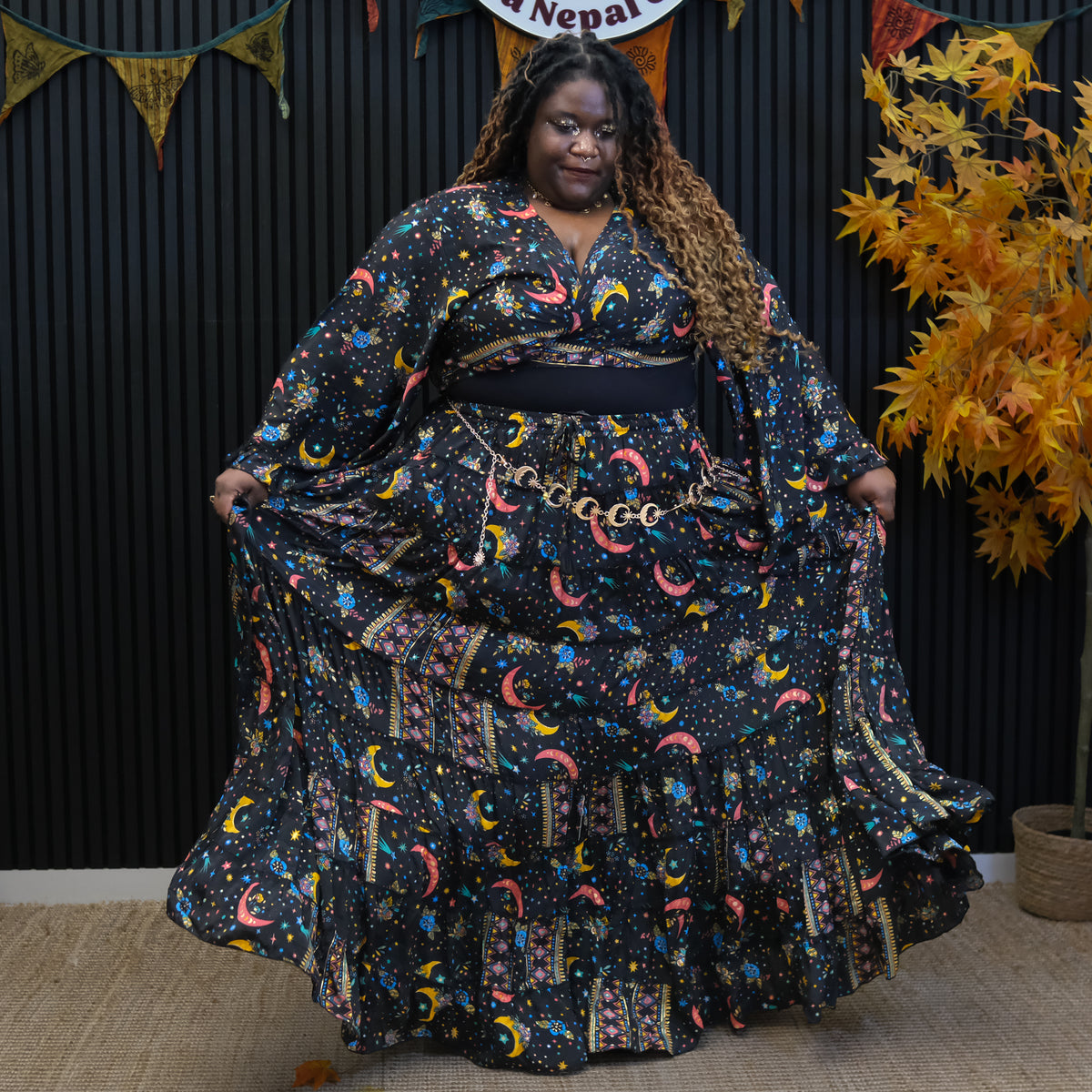 Stevie Inspired Flowy Tiered Skirt With Ruffle Top
