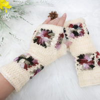 Hand Knitted Crochet Flower Design Hand Warmer