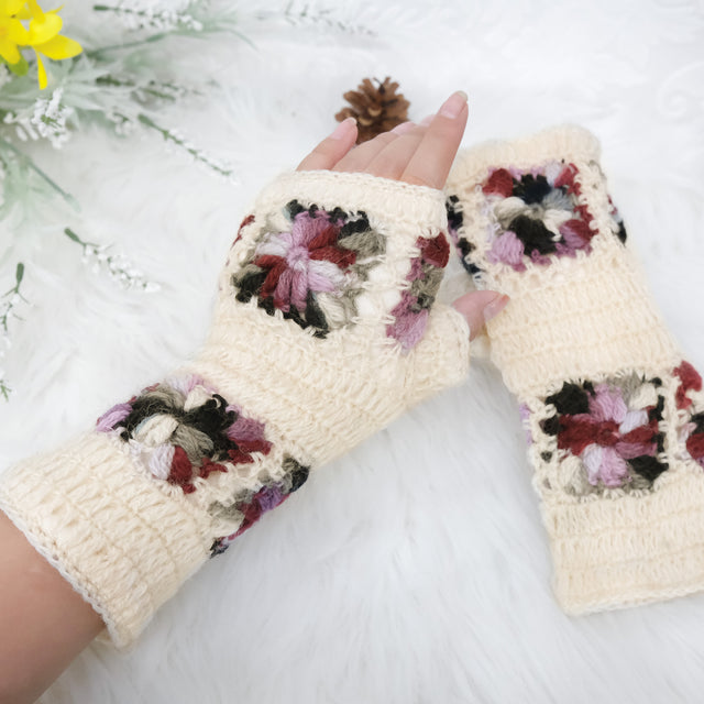 Hand Knitted Crochet Flower Design Hand Warmer