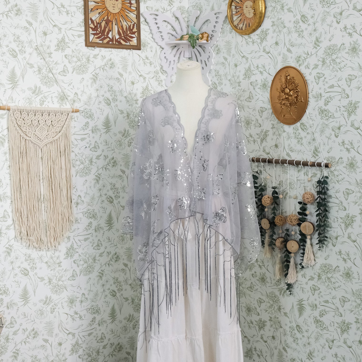 Sequin Butterfly Embroidered Shawls