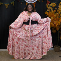 Bohemian Vintage Style Long Ruffle Skirt and Tie Top Set