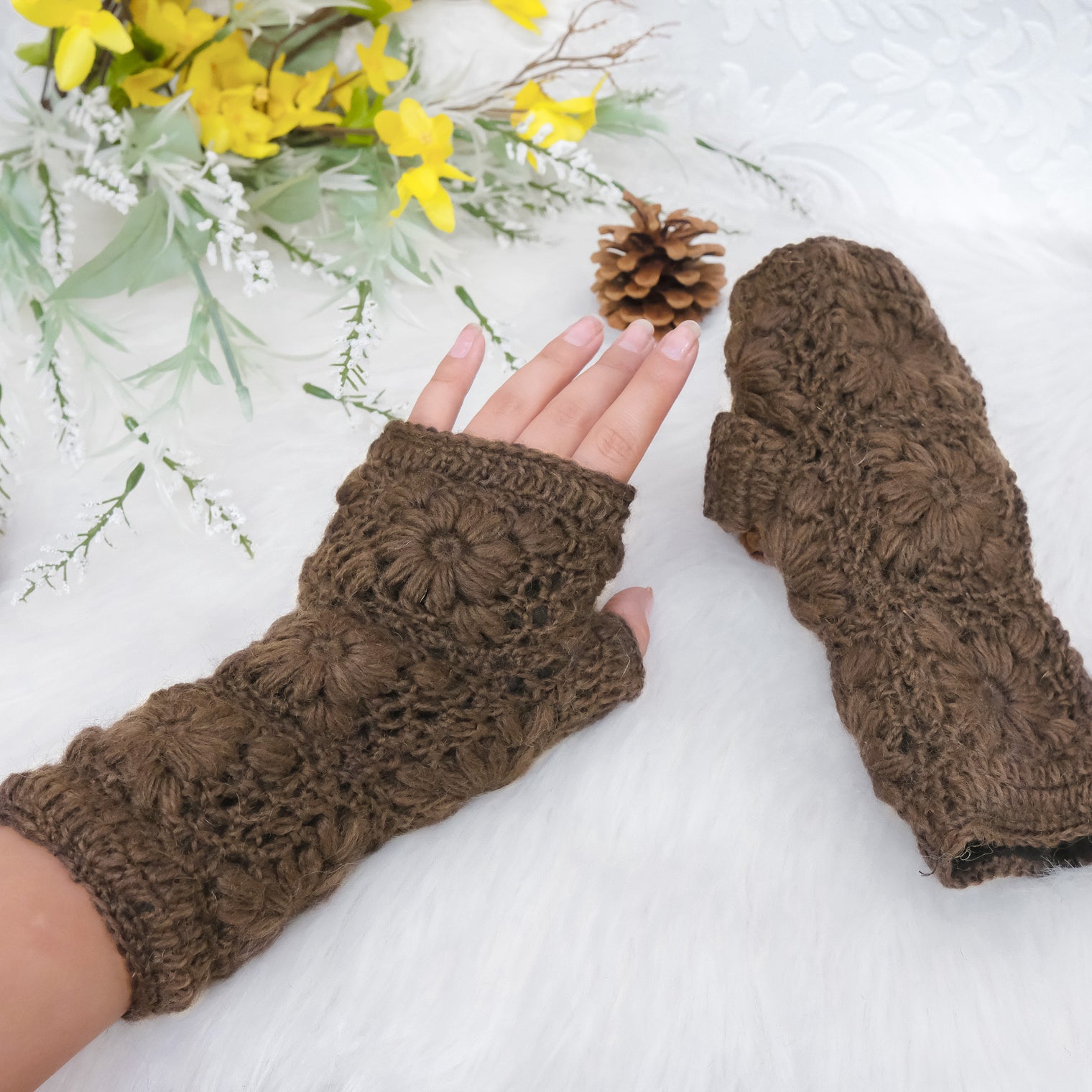 Crochet Solid Color Fleece Lined Gloves