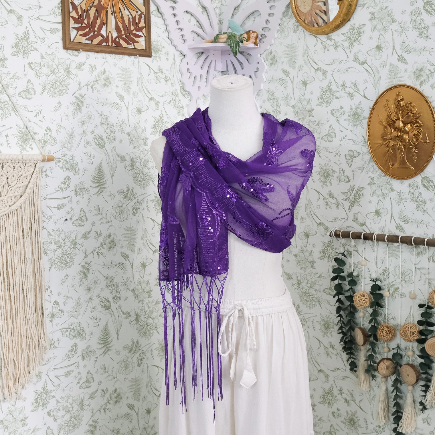 Sequin Butterfly Embroidered Shawls