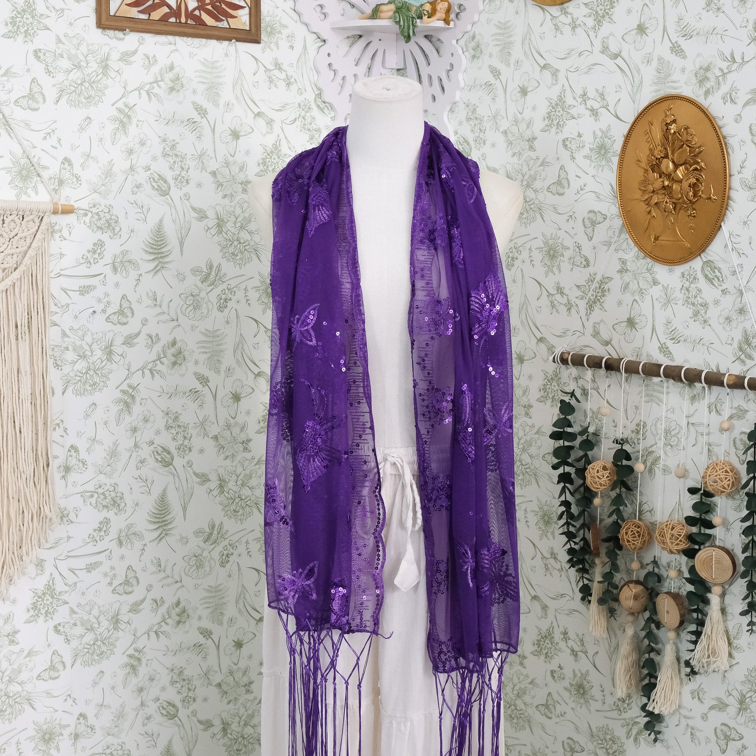 Sequin Butterfly Embroidered Shawls