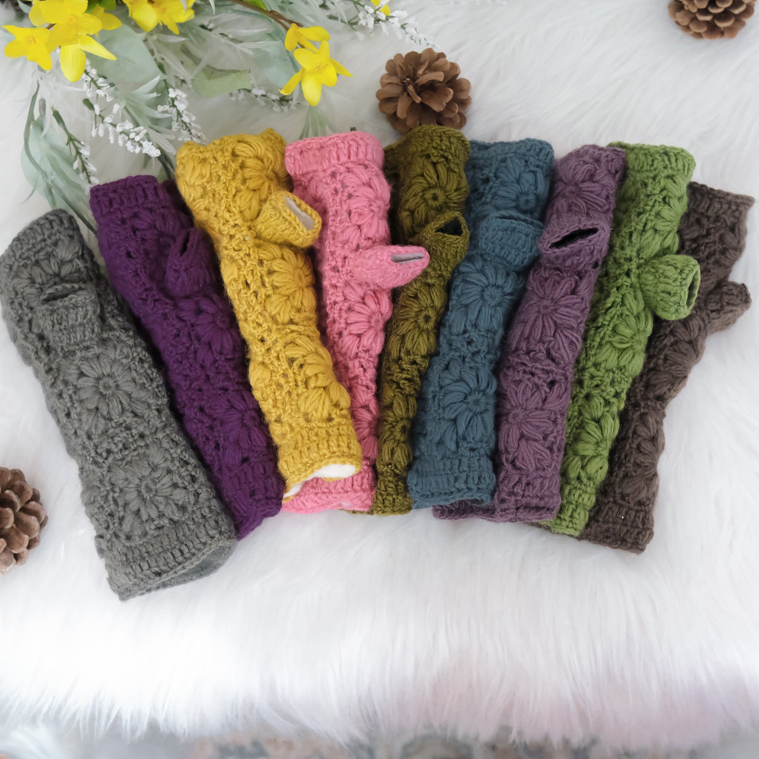 Crochet Solid Color Fleece Lined Gloves
