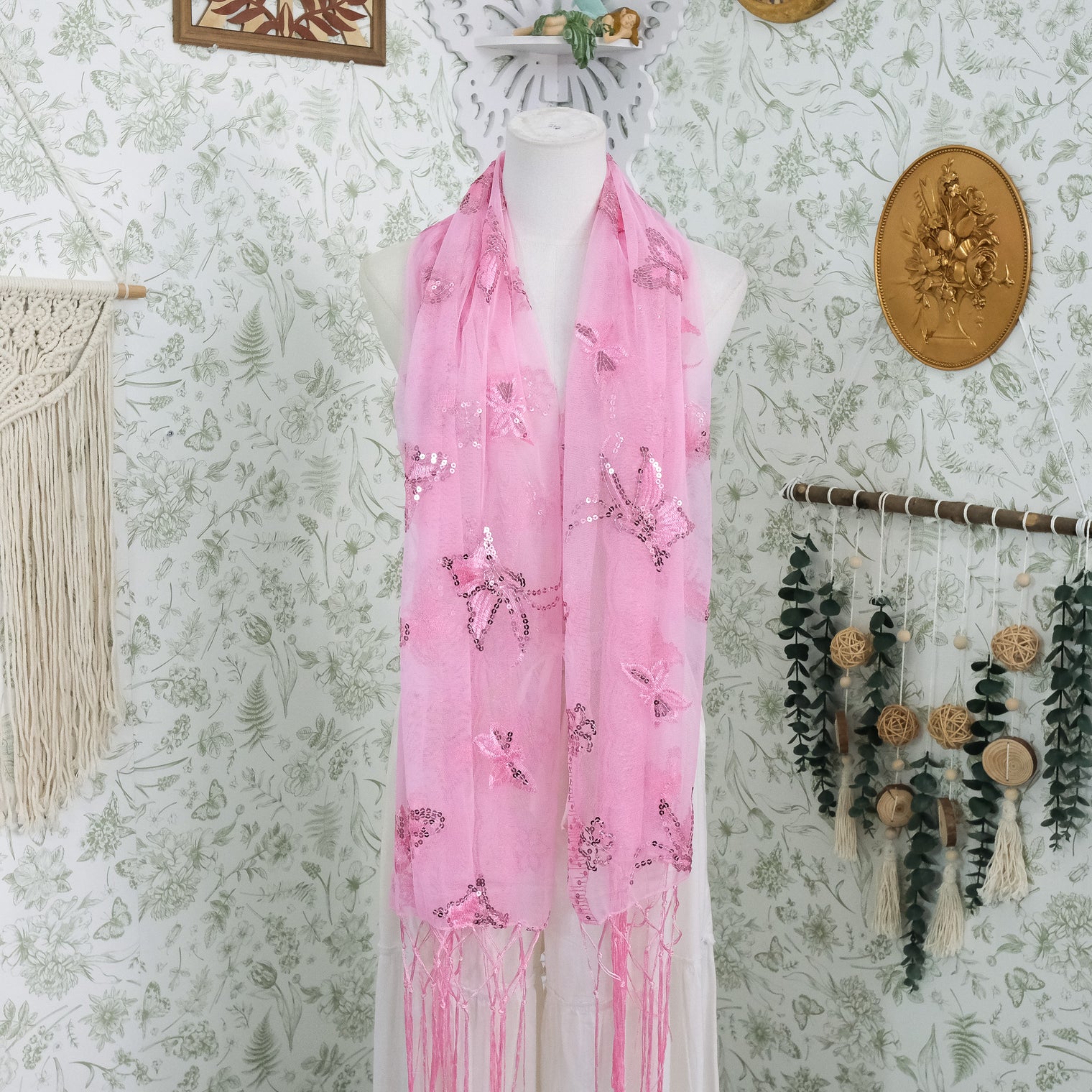 Sequin Butterfly Embroidered Shawls