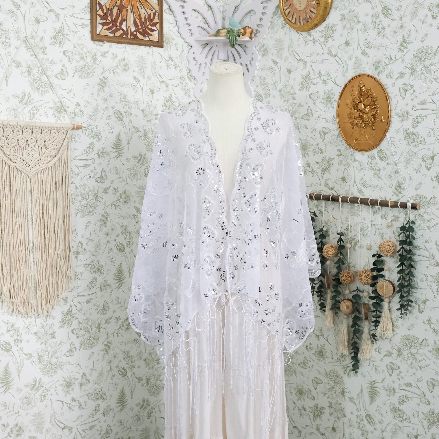 Witchy Peacock Embroidered Sequin Shawl