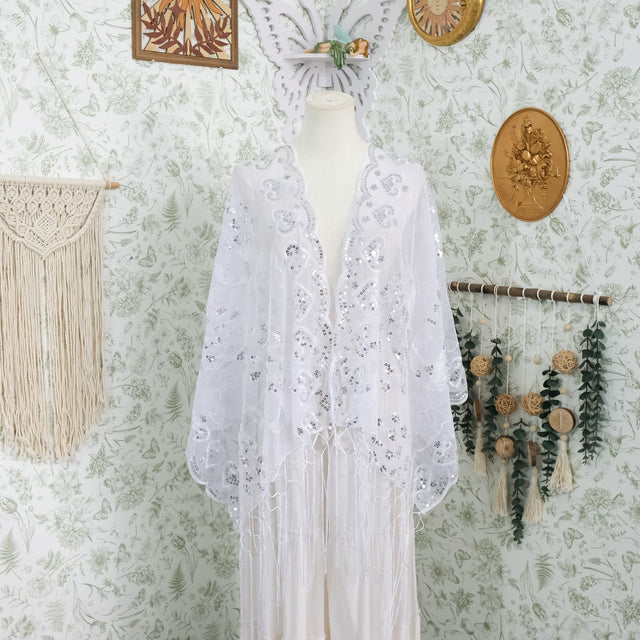 Witchy Peacock Embroidered Sequin Shawl