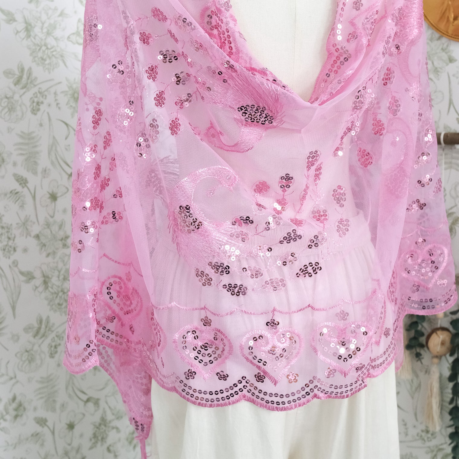 Witchy Peacock Embroidered Sequin Shawl