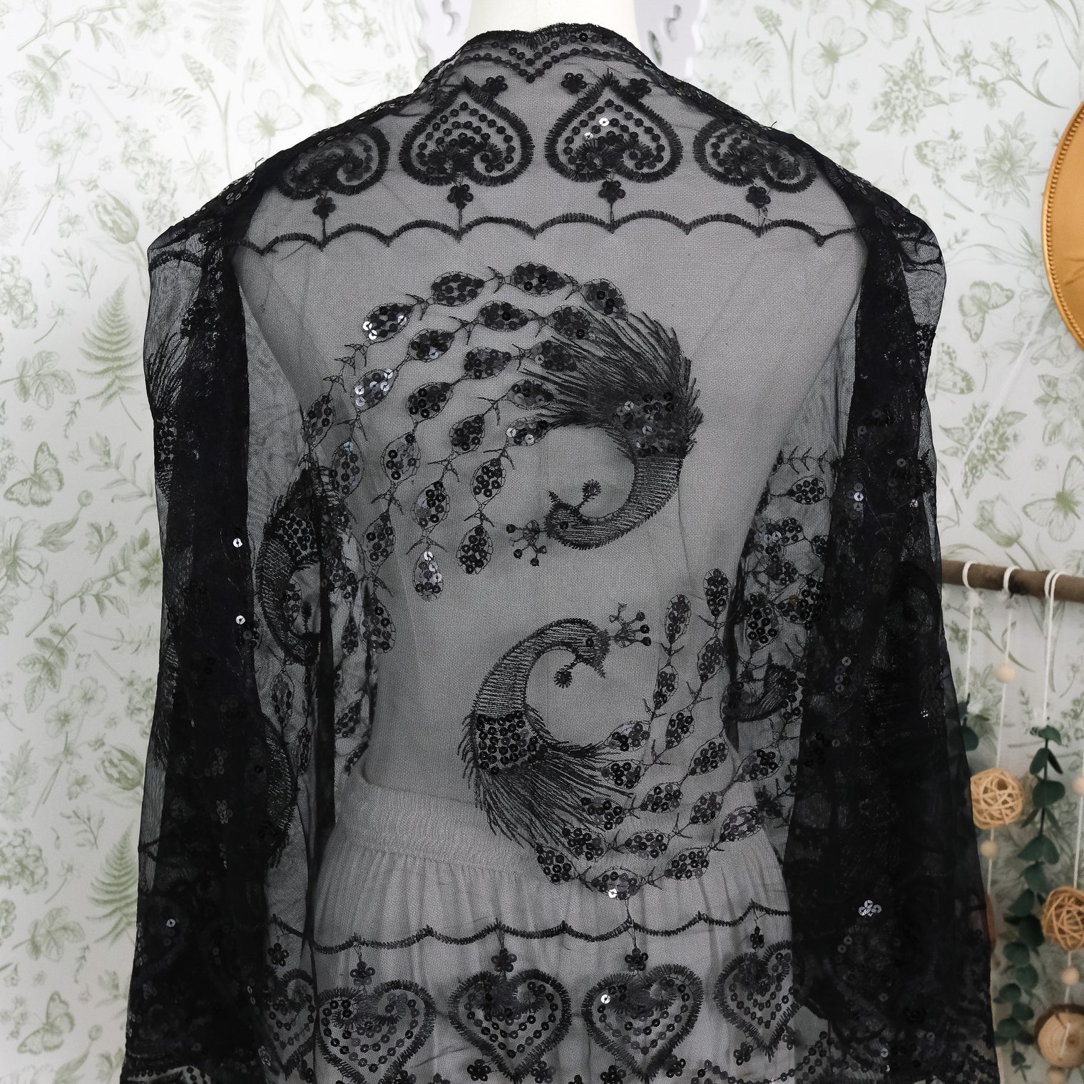Witchy Peacock Embroidered Sequin Shawl