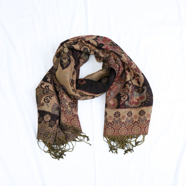 Oversized Reversible Paisley Wrap Scarf with Fringe