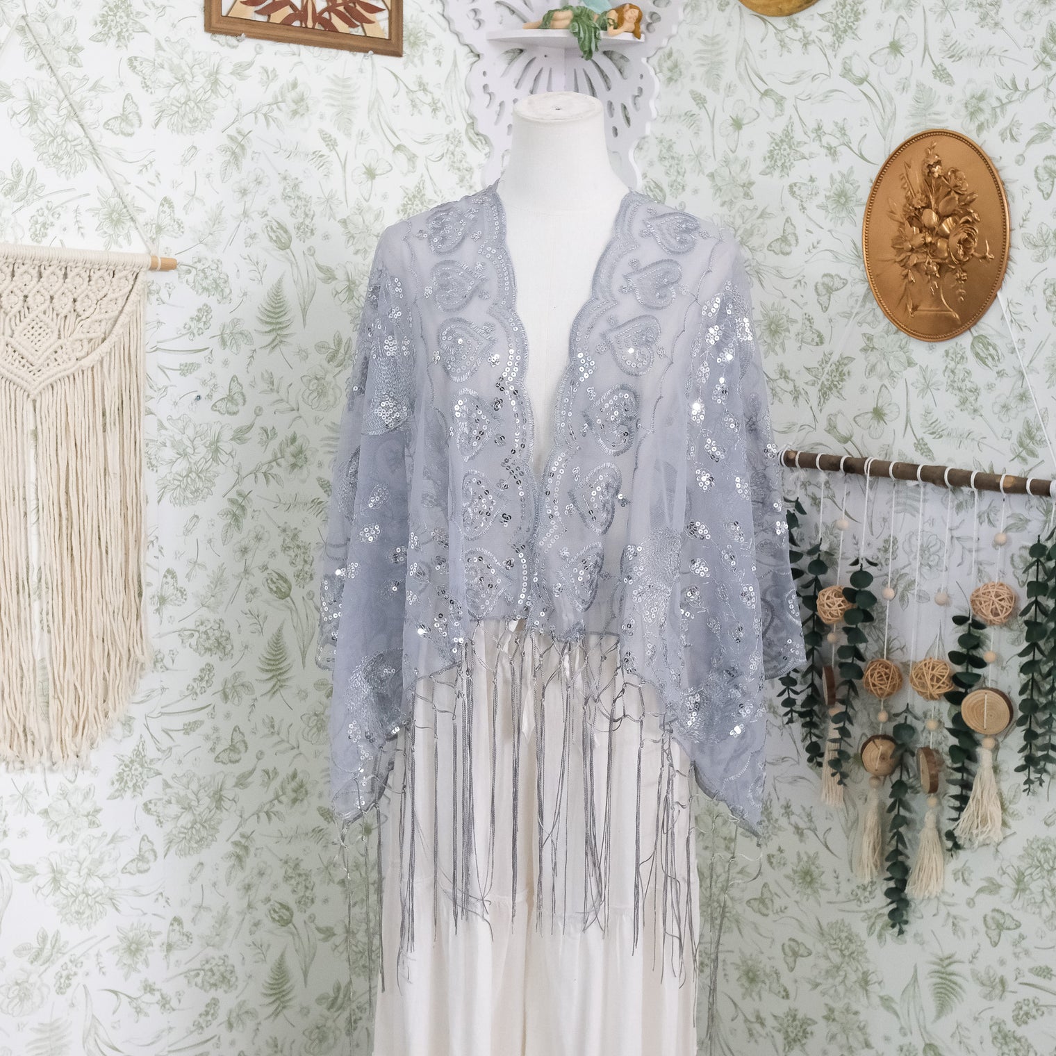 Witchy Peacock Embroidered Sequin Shawl