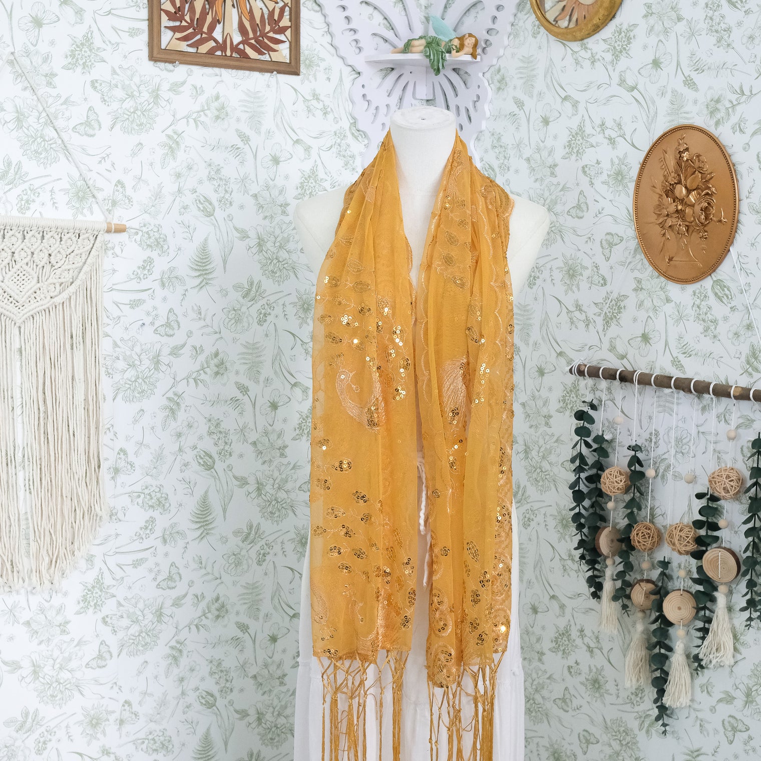 Witchy Peacock Embroidered Sequin Shawl