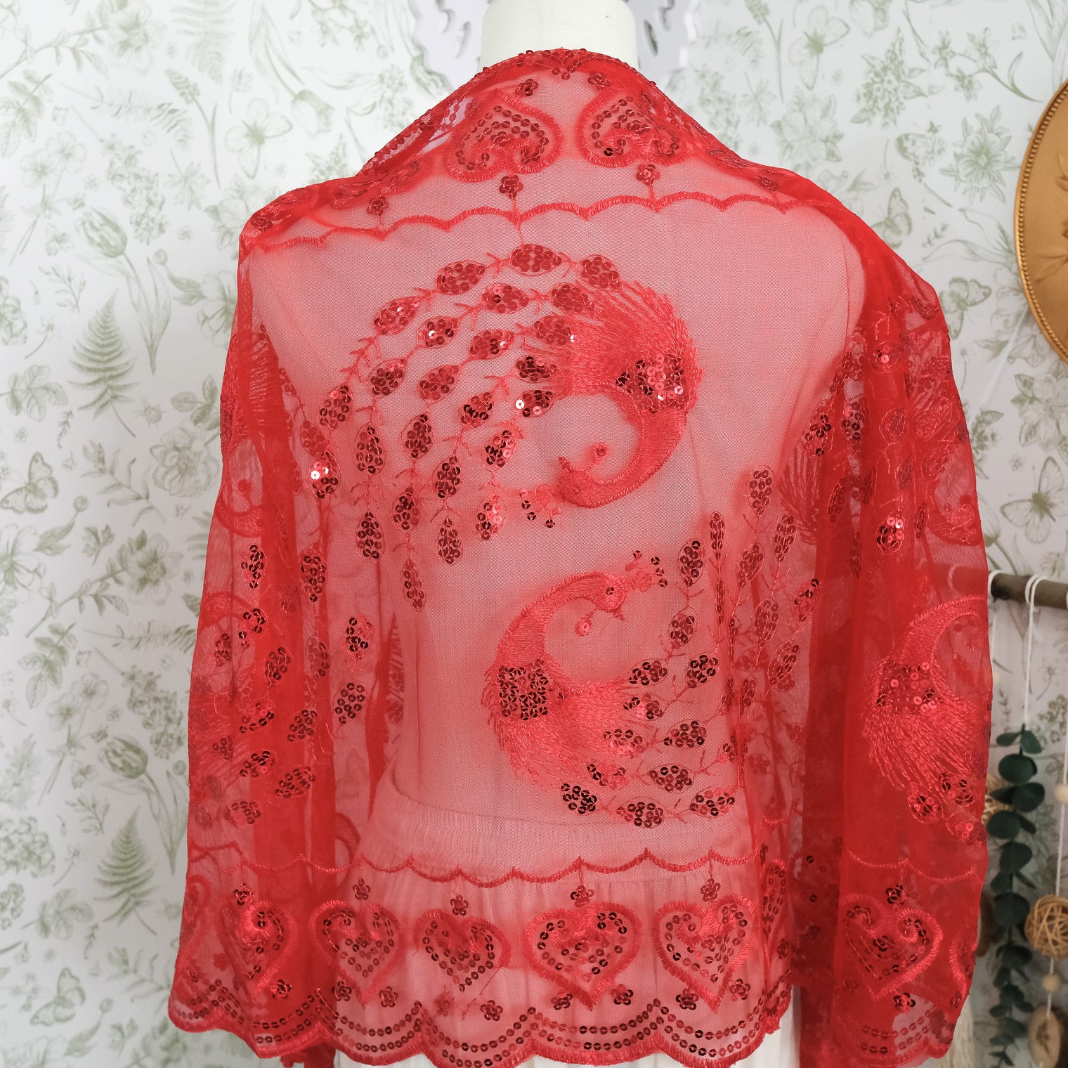 Witchy Peacock Embroidered Sequin Shawl