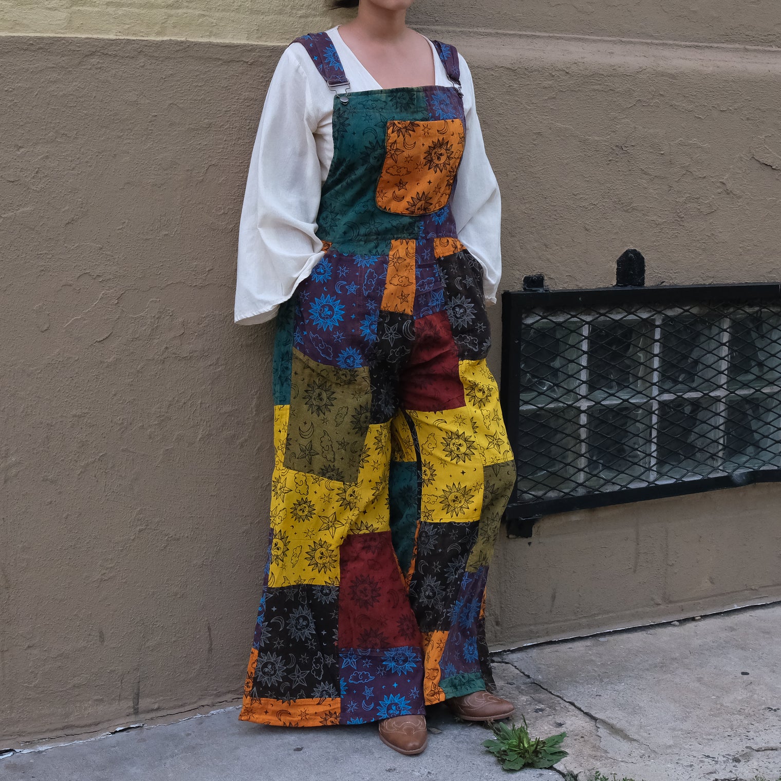 Patchwork Celestial Wide Leg Jumpsuit with Pockets