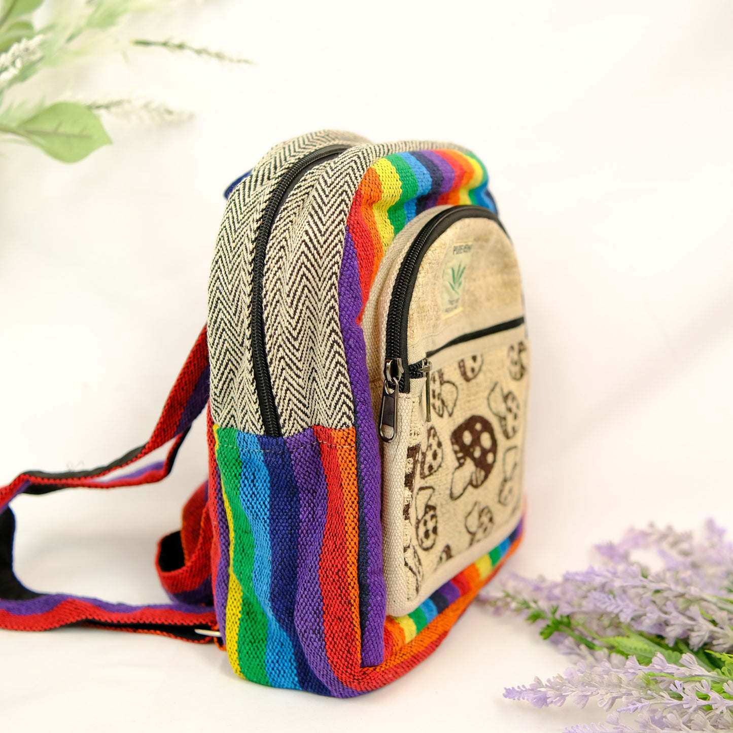 Mushroom Print Rainbow Hemp Back Pack