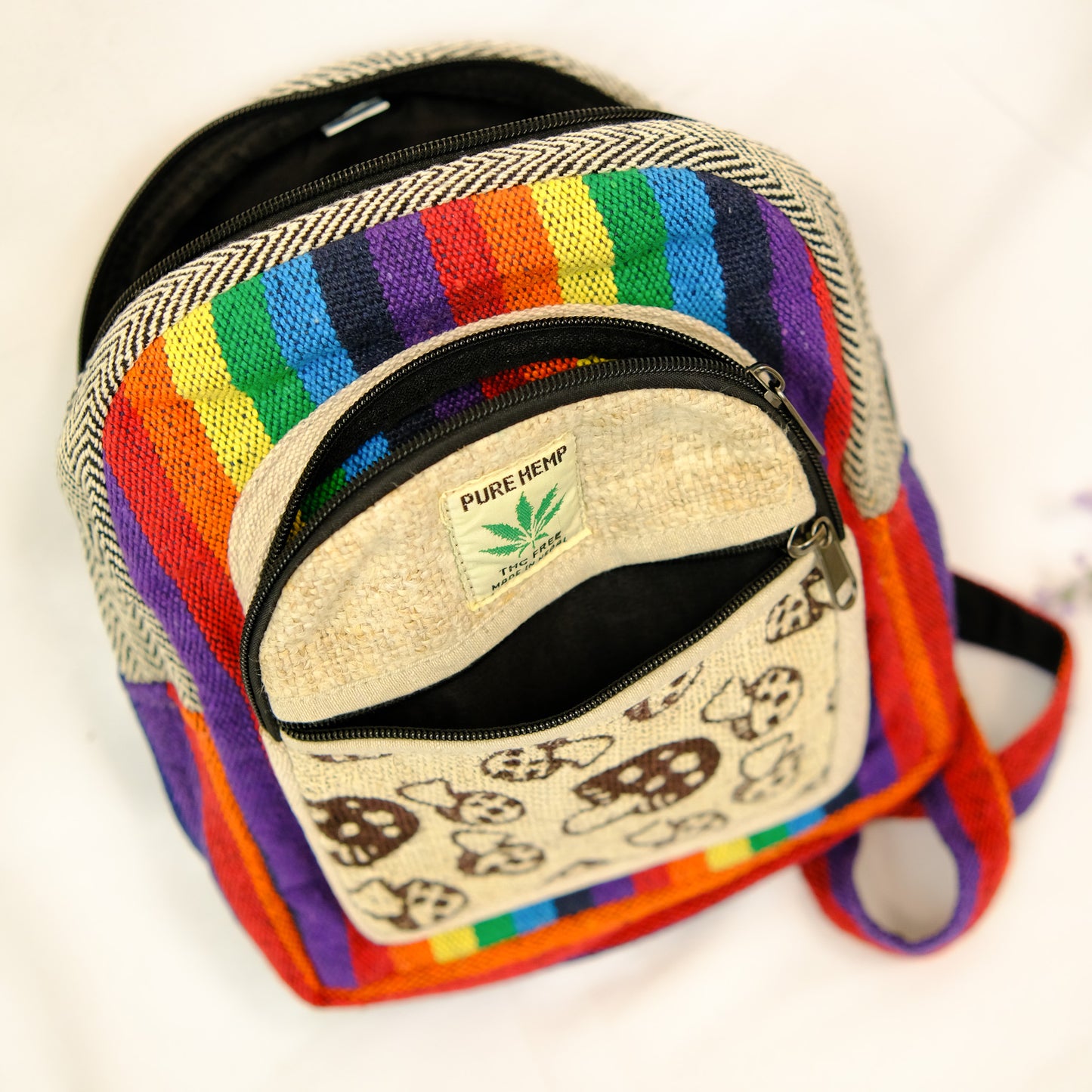 Mushroom Print Rainbow Hemp Back Pack