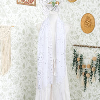 Sequin Embroidered Lace Fringe Shawl