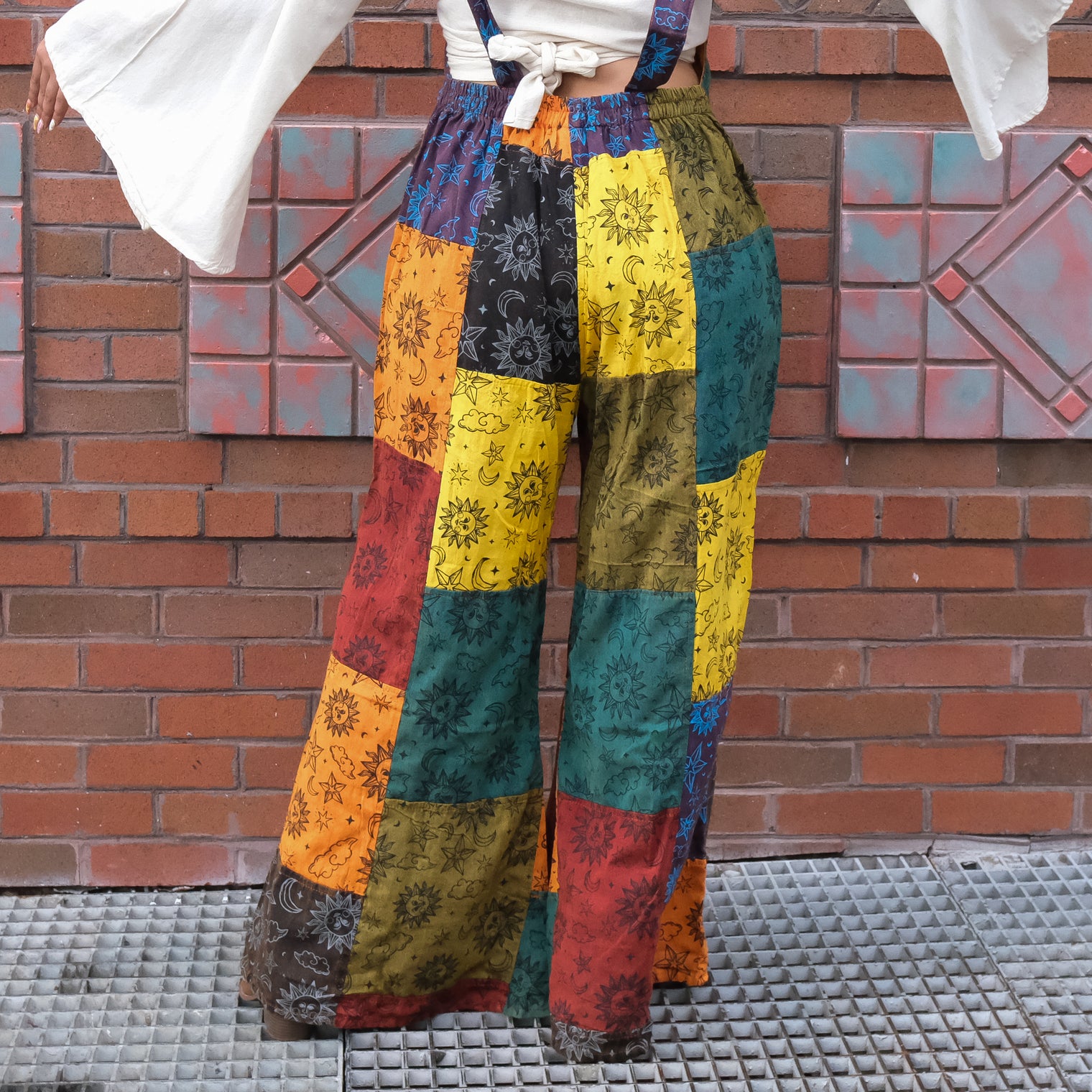 Patchwork Celestial Wide Leg Jumpsuit with Pockets