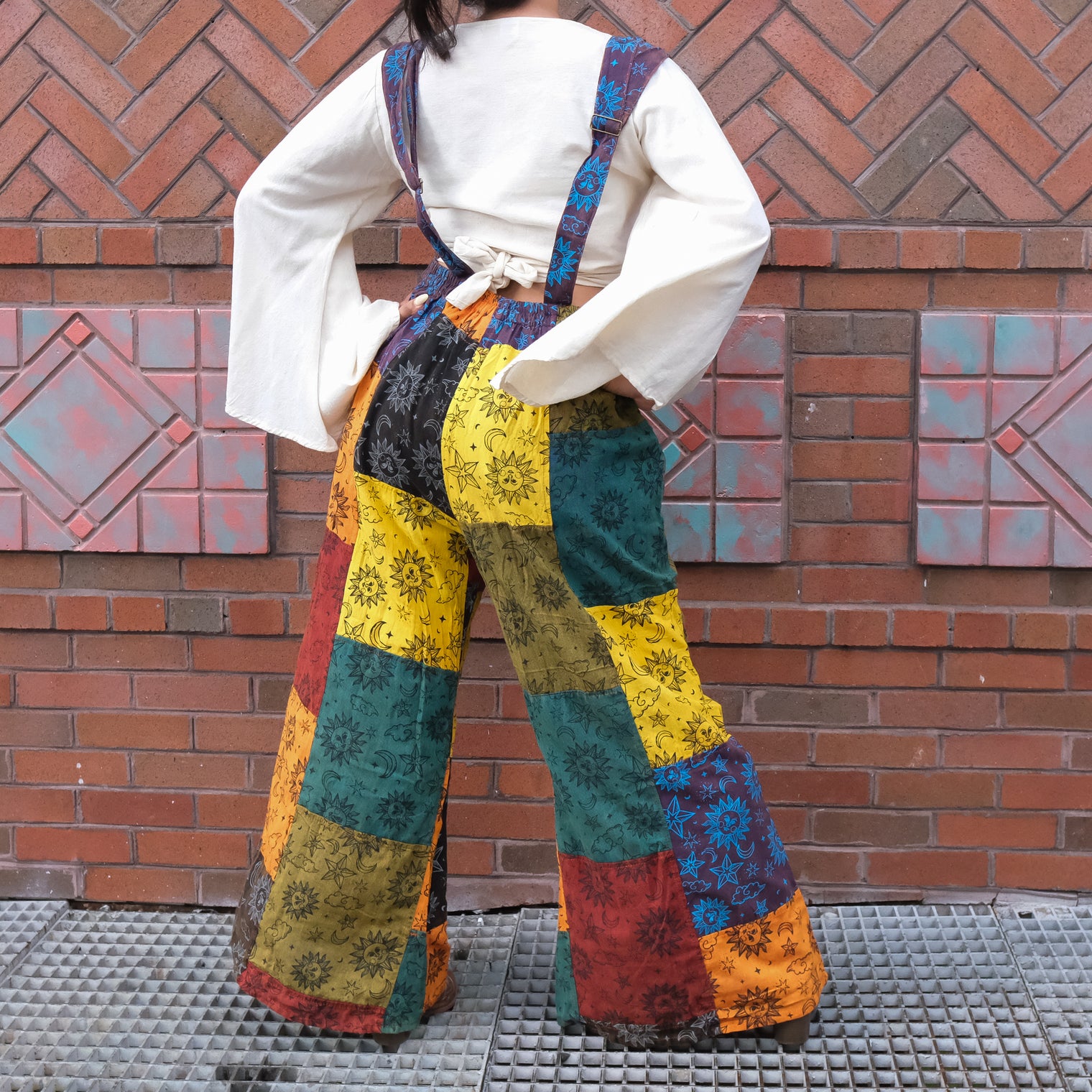 Patchwork Celestial Wide Leg Jumpsuit with Pockets