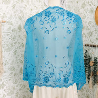 Sequin Embroidered Lace Fringe Shawl