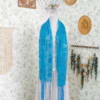 Sequin Embroidered Lace Fringe Shawl