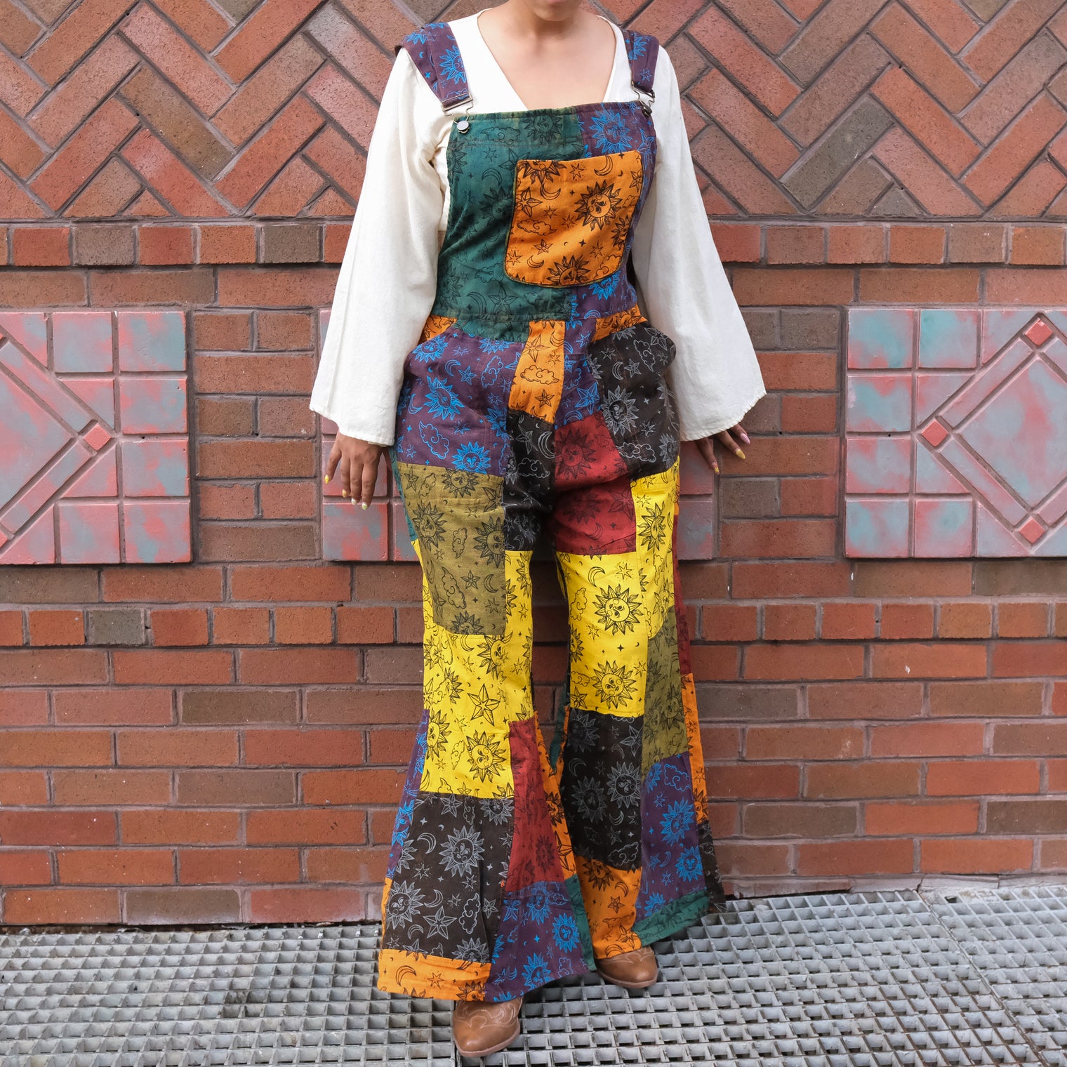 Patchwork Celestial Wide Leg Jumpsuit with Pockets