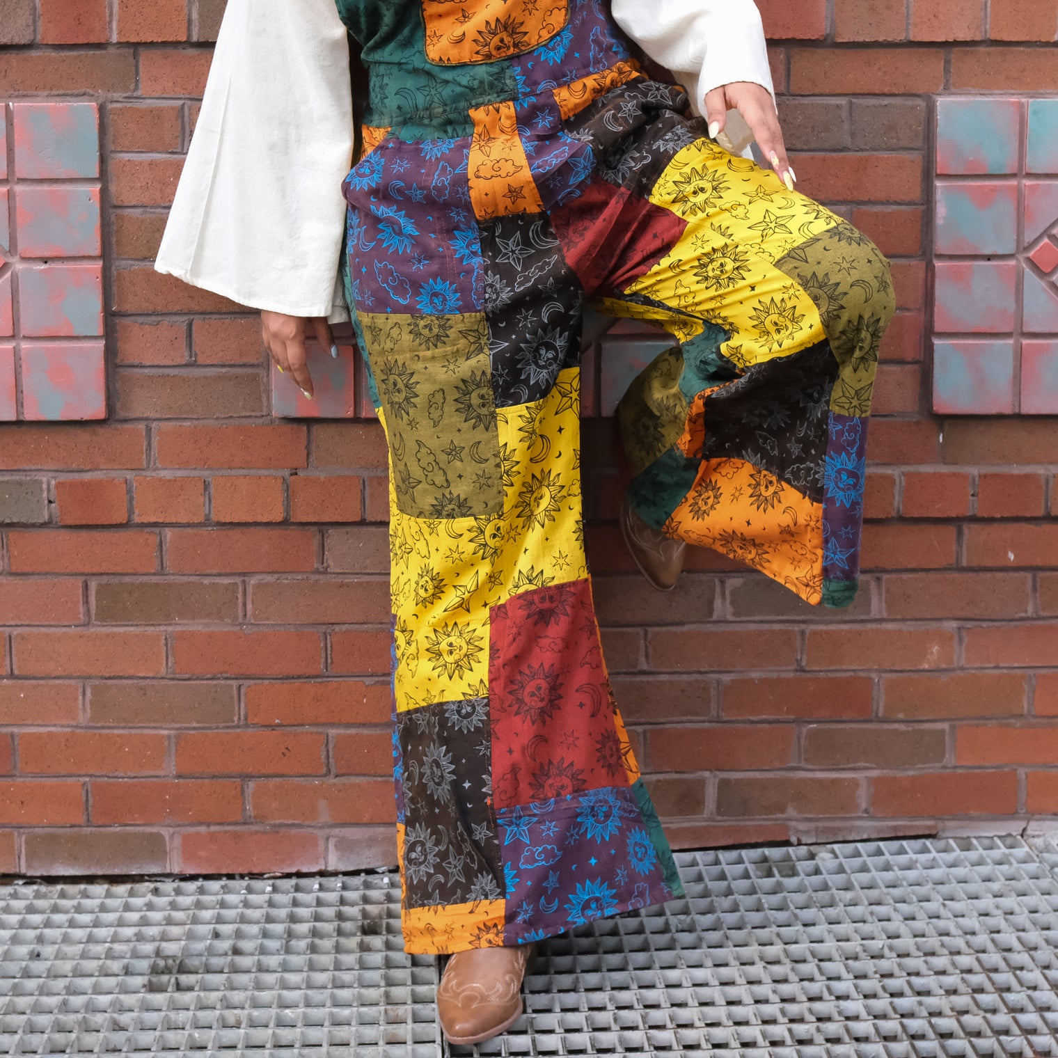Patchwork Celestial Wide Leg Jumpsuit with Pockets