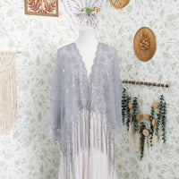 Sequin Embroidered Lace Fringe Shawl