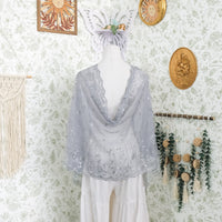 Sequin Embroidered Lace Fringe Shawl