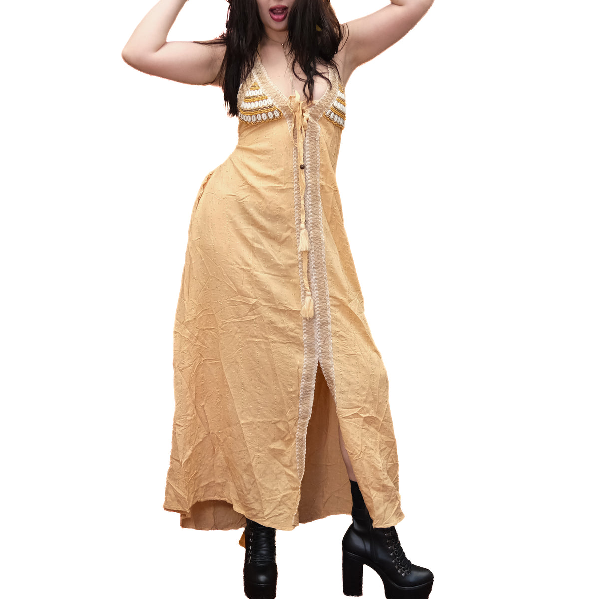 Backless Boho Halter Maxi Dress