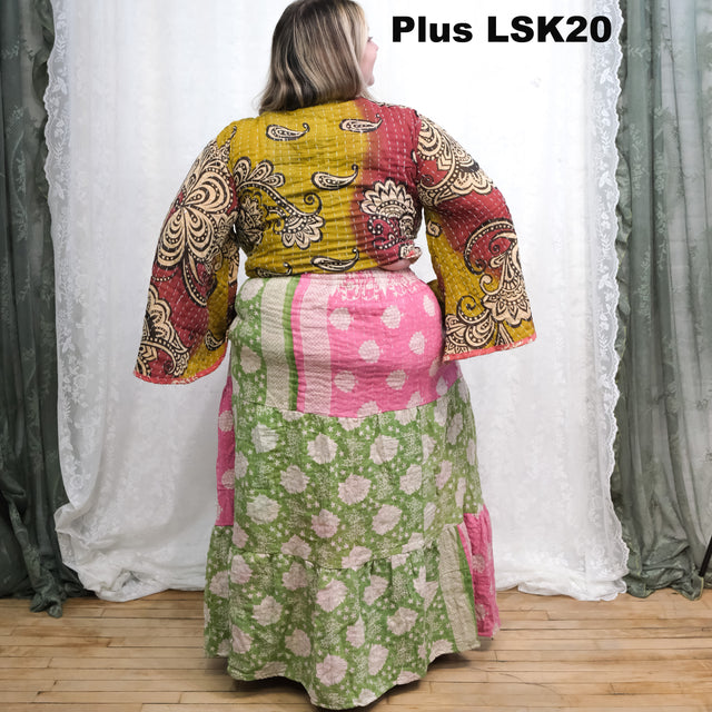 Kantha Flowy Plus Size Long Skirt with Pockets