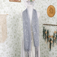 Sequin Embroidered Lace Fringe Shawl