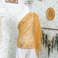 Sequin Embroidered Lace Fringe Shawl