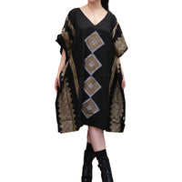 Shimmering Gold Block Print Boho Kaftan Dress