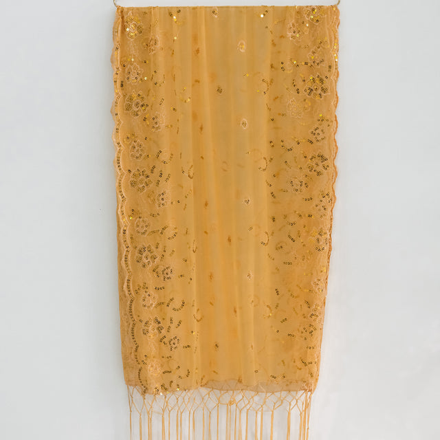 Sequin Embroidered Lace Fringe Shawl