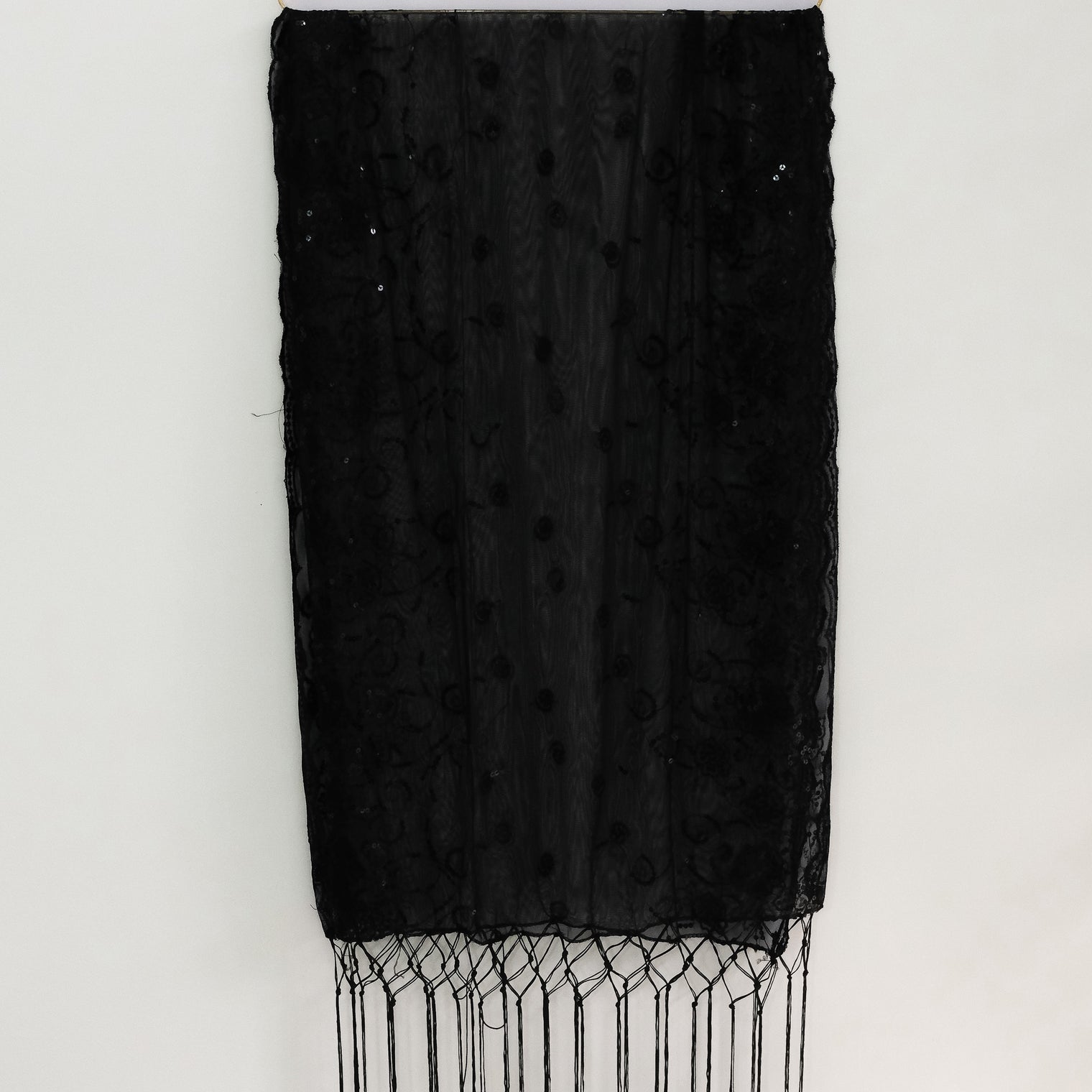 Sequin Embroidered Lace Fringe Shawl