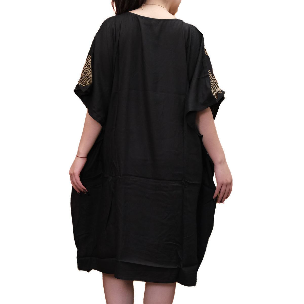Shimmering Gold Block Print Boho Kaftan Dress