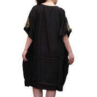 Shimmering Gold Block Print Boho Kaftan Dress