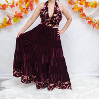 Boho Bloom Velvet Skirt Set with Hand Embroidery