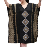 Shimmering Gold Block Print Boho Kaftan Dress