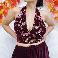 Hand Embroidery Velvet Halter Top