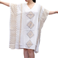 Shimmering Gold Block Print Boho Kaftan Dress
